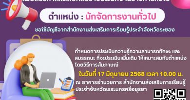 ประกาศรายชื่อผู้มีสิทธิเข้ารับการสัมภาษณ์ ตำแหน่ง นักจัดการงานทั่วไป