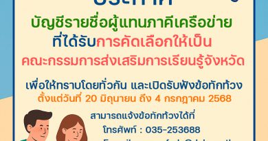 ประกาศ บัญชีรายชื่อผู้แทนภาคีเครือข่ายที่ได้รับการคัดเลือกให้เป็นคณะกรรมการส่งเสริมการเรียนรู้จังหวัด